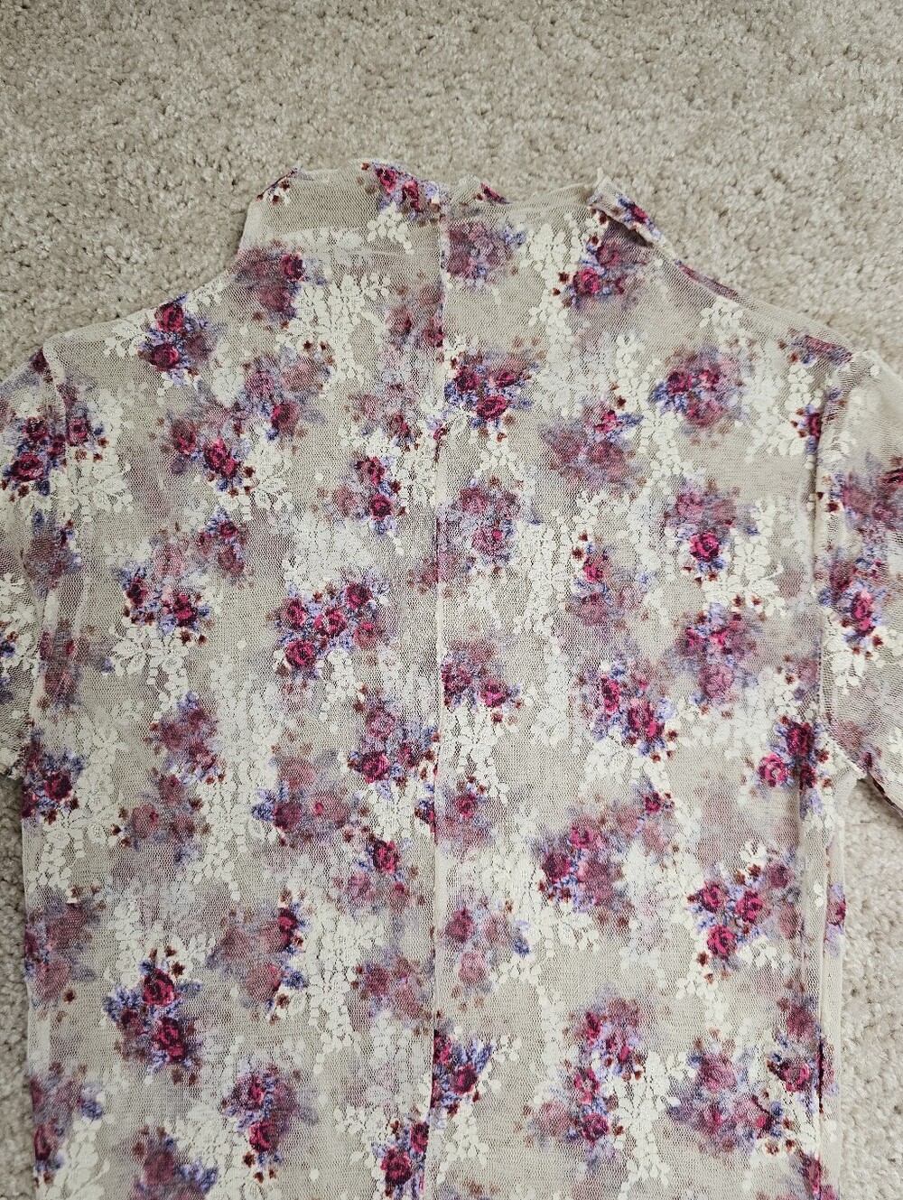 Free People Lady Lux Layering Top Floral Mesh Long Sleeve Mock Neck Ivory Small - Picture 9 of 10